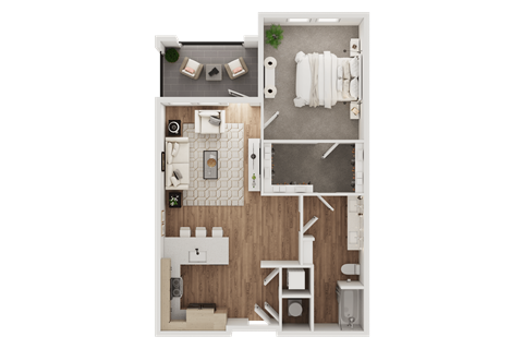Floor plan for 1 bed, 1 bath, 823 sqft